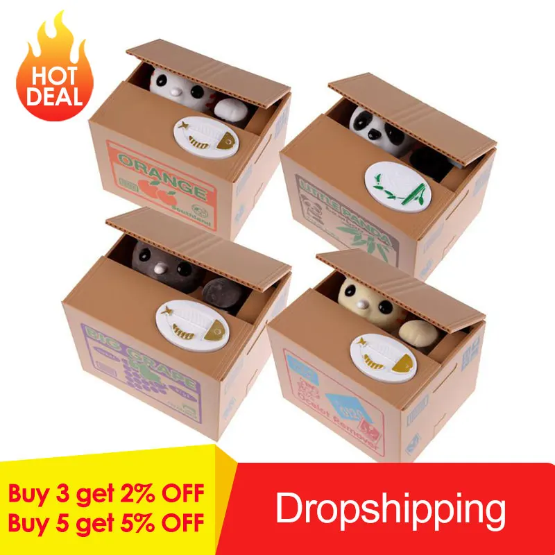 

Cat money bank panda Thief Money boxes toy piggy banks money boxes Automatic Stole Coin Piggy Bank Money Saving Box gift kids