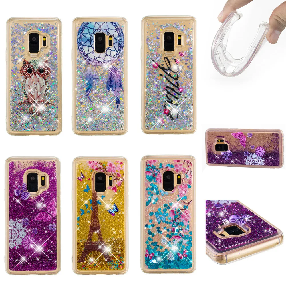 

LUCKBUY Soft TPU Back Cover For Samsung Galaxy S6 S7 edge S8 S9 Plus Dynamic Smile Flower Effiel Liquid Glitter Quicksand Case