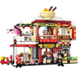 Enleten 1137 Серия города китайский ресторан фигурные блоки Рождественский подарок строительство Кирпичи игрушки для детей
