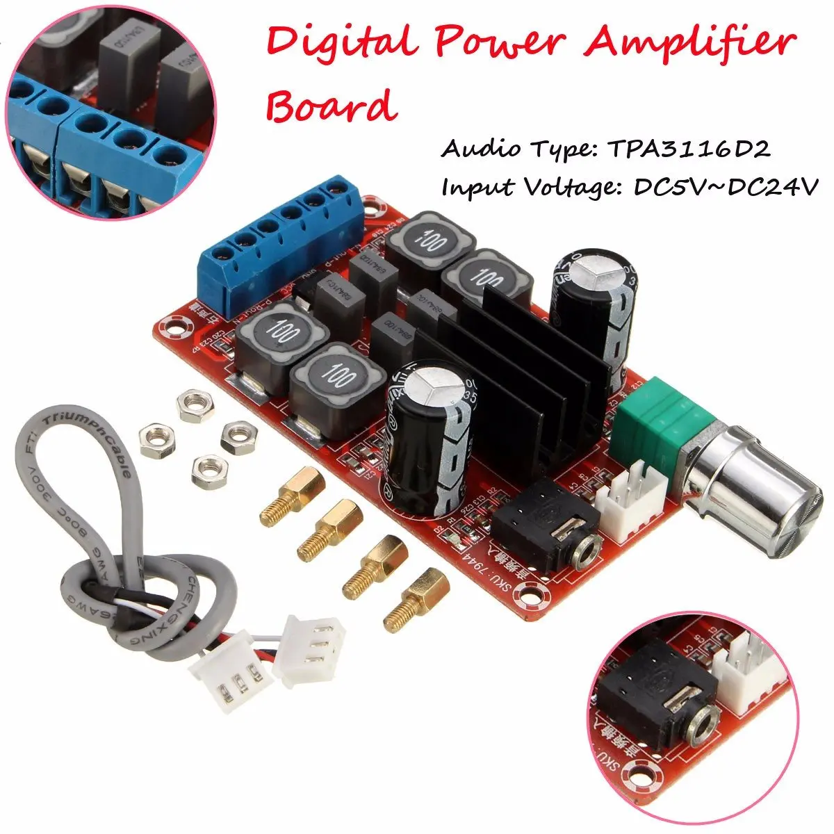

2017 New High Quality 2x50W Digital Power Amplifier Board 5V To 24V Dual Channel Stereo AMP TPA3116D2