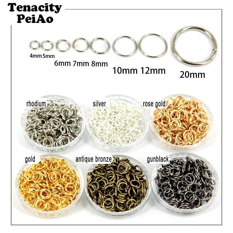 

200pcs/bag 4 6 8 10 12 mm Metal Jump Rings Silver/Gold/Bronze Color Split Rings Connectors For Diy Jewelry Finding Making
