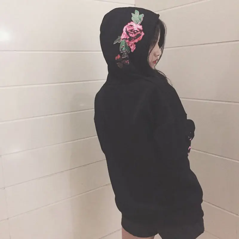  NiceMix 2019 Autumn Harajuku Hoodies Women Sweatshirt Flower Letter Embroidery Punk Hooded Tracksui