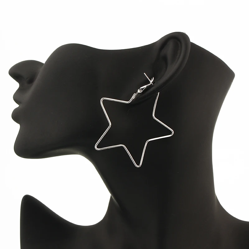 Новая мода Серебряный Цвет обруч простые геометрические серьги звездообразный шестигранник серьги круги для Для женщин ювелирные изделия панк Brincos, можно носить с E366