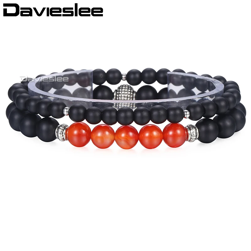Davieslee бусинами Браслеты для Для мужчин женский черный Стекло красные бусы