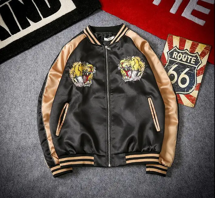 Embroidery Tiger Bomber Jacket Men Jacket Streetwear Hip Hop Baseball Jacket US Size M-XXL Embroidery Tiger Bomber Jacket Men Jacket Streetwear Hip Hop Baseball Jacket US Size M-XXL