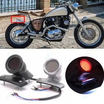 

new Motorcycle aluminium Retro Mesh Grill LED Red Taillight Brake Light License Plate Lamp Bracket for Cafe Racer Bobber Chopper