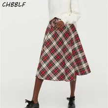 CHBBLF Женские Ретро клетчатые Плиссированные Юбки-миди mujer с поясом винтажные Женские повседневные шикарные юбки до середины икры HJH1756