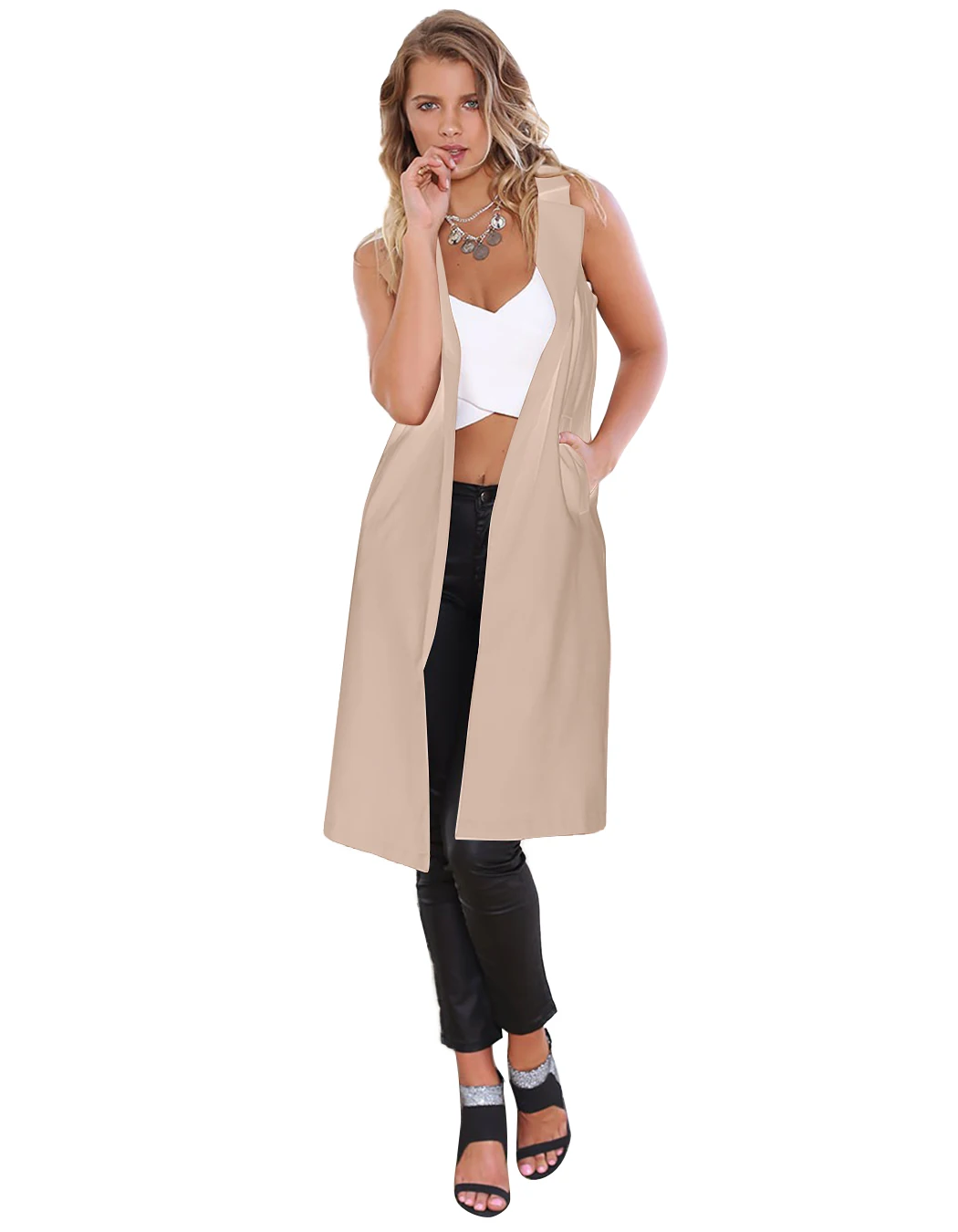 2015 Autumn and Winter New Women Fashion Sleeveless Trench