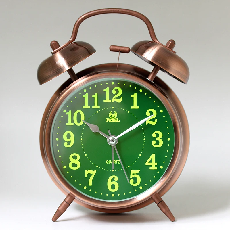 Free Shipping Pearl Sweep Alarm Clock Sweep Table Clock Night Light Metal Clock Good Quality