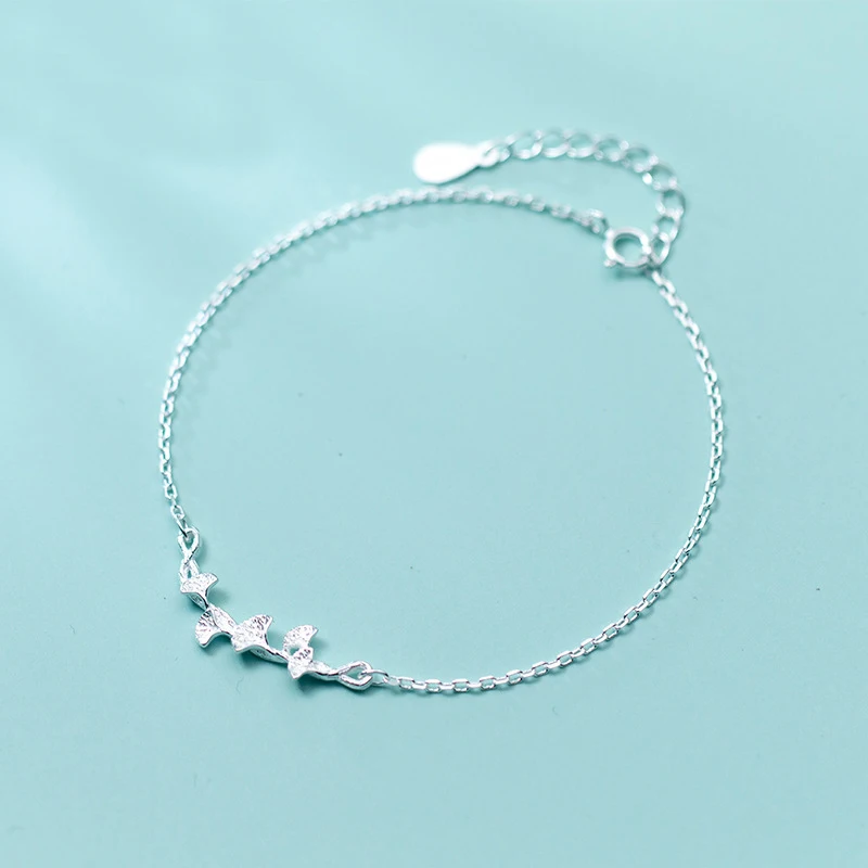 

MloveAcc Genuine 925 Sterling Silver Elegant Ginkgo Leaves Bracelets for Women Lady Party Gift Silver Jewelry