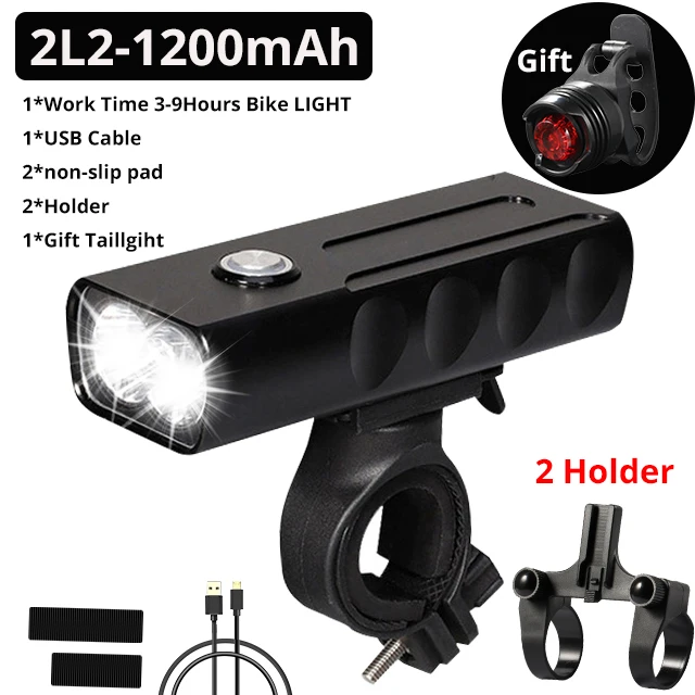 2L2 3 hour 15000Lum 2/3* L2/T6 USB Перезаряжаемый Встроенный 5200 мАч 3 режима велосипедный светильник, водонепроницаемый головной светильник, Аксессуары для велосипеда, задний светильник - Цвет: 2L2 3 hour