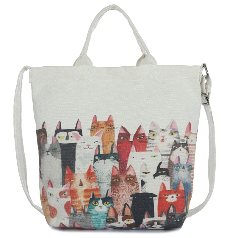 

cartoon cat shoulder bag ladies large capacity female shopping bag canvas handbag summer beach bag lady