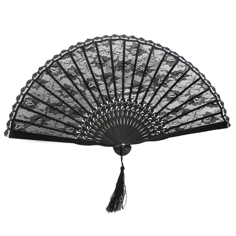 

1Pcs Spanish Style Fancy Dress Black Folding Pocket Hand Fan for Wedding Party Gift