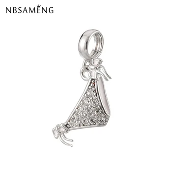 

New 100% 925 Sterling Silver Bead Charm Sexy Bikini Beach Pave CZ Pendant Enamel Charms Fit Pandora Bracelets DIY Women Jewelry