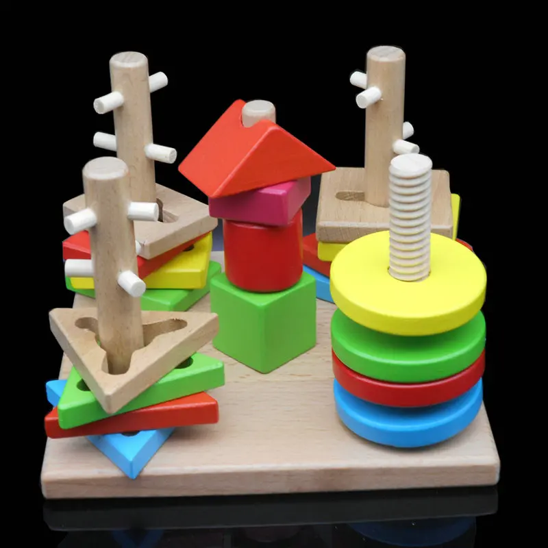 

Free shipping, wooden toys, intellectual five pillar shape building blocks,set the column,the children's early education puzzle