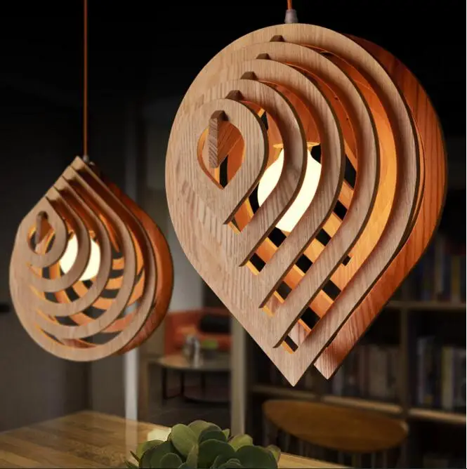 

Modern Wood Pendant Light 100-240V e27 Nordic Wooden Water Drop Pendant Lamp Loft Pendant Lights Dining Room Home Lighting Decor