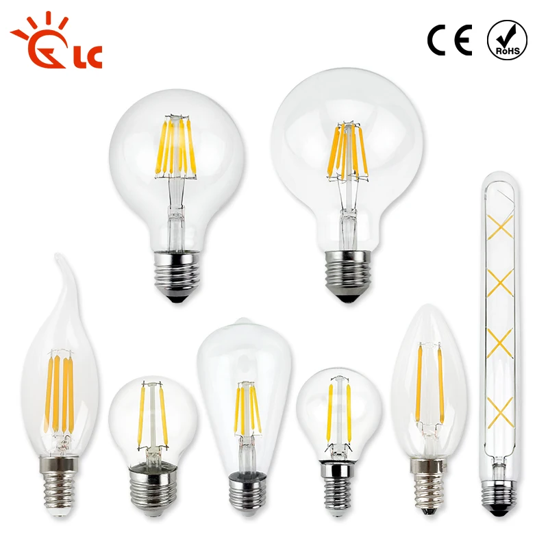 Светодиодная лампа Эдисона E27 G80 G96 G125 AC 220V 240V накаливания стеклянная старинная