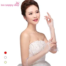 3 цвета свадебные перчатки для невесты цвета слоновой кости Белый Красный Опера дизайн кружева марлевые прозрачные женские перчатки летние женские ажурные варежки