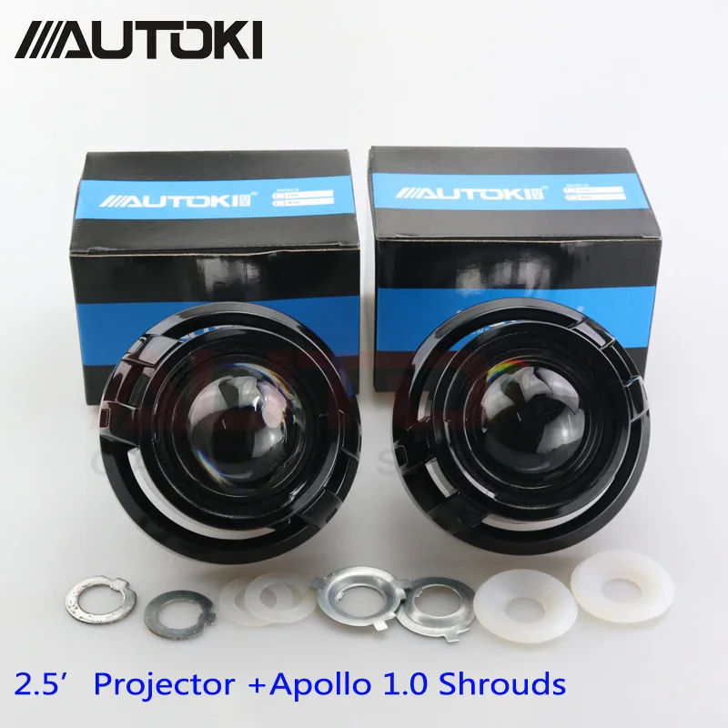 

Free ShippingAutoki Car Styling Mini 2.5inch HID Bi xenon Headlight Projector Lens+Apollo mask Retrofit H7 H4 Headlamp Lenses Us