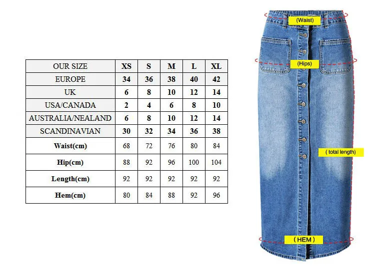 Высококачественная женская джинсовая юбка Макси длиной до лодыжки, однобортная, с разрезом, винтажные джинсы с высокой талией