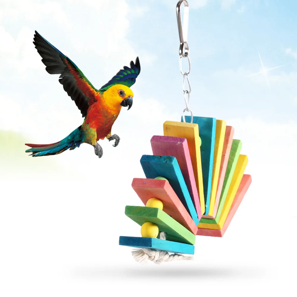Colorful Wooden Wood Pet Bird Parrot Toy Standing Chew Toy Hanging