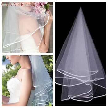 

135cm*120cm Ribbon Edge White Wedding Veil Short Simple One Layers Tulle Bridal Veils Women Wedding Accessories C40