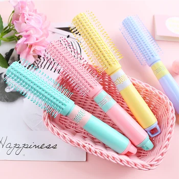 

Household cylindrical curling comb multi-functional button hair salon model