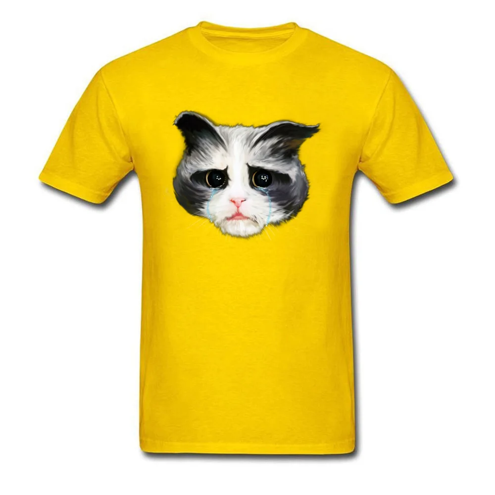 New Design Man T Shirts Sad Cat Casual Tops & Tees 100% Cotton Short Sleeve Fashionable Sweatshirts Round Collar Sad Cat yellow