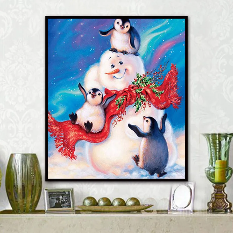 

5D DIY Snowman Penguin Diamond Painting Animal Cross Stitch Snow NeedleworkDiamond Painting Home Decor Full Round Diamond Decor