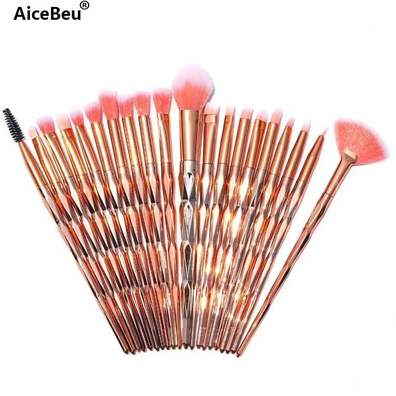20Pcs D AiceBeu 20 шт. алмазные кисти для макияжа Набор пудры основа Румяна для растушевки тени для глаз губ Косметика Красота Макияж Кисти набор инструментов - Handle Color: 20Pcs D