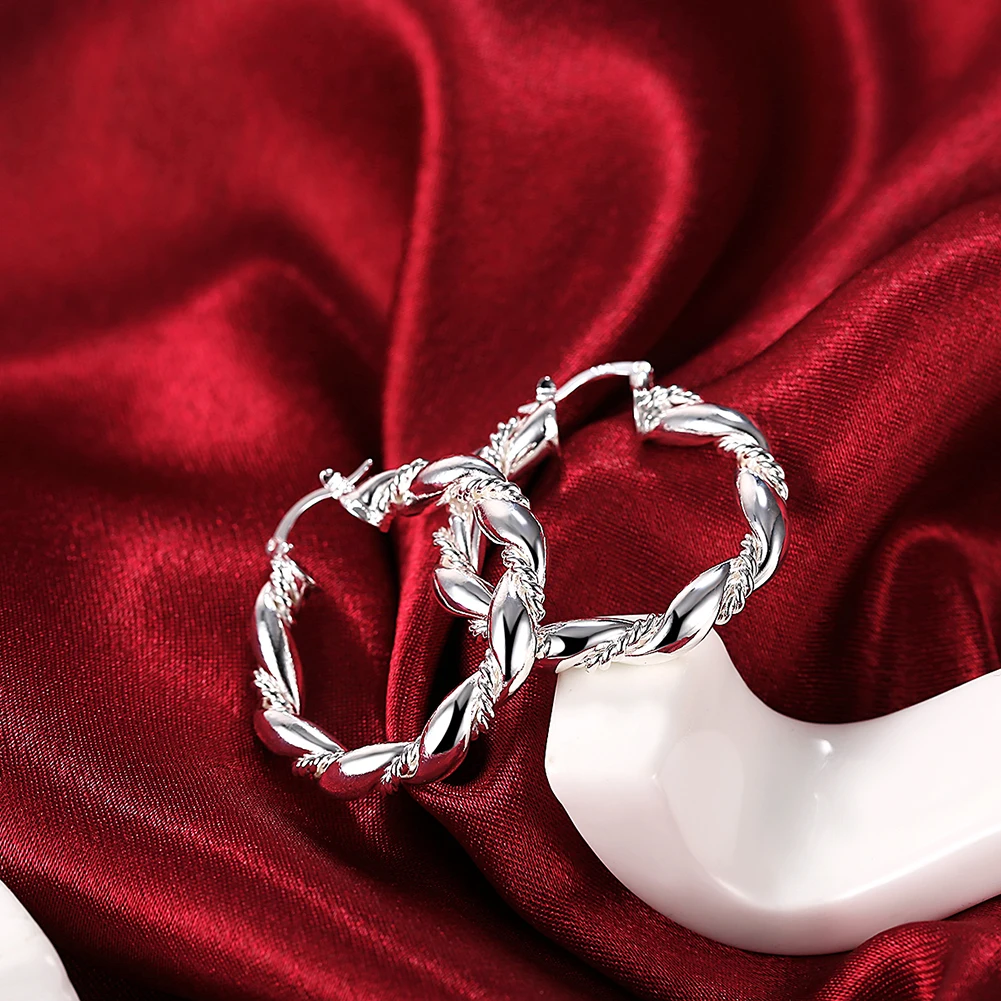 Чистое серебро 925 серьги для женщин витой круглый обруч сережки Brincos Femme корейский стиль модные ювелирные украшения, Бижутерия Подарки