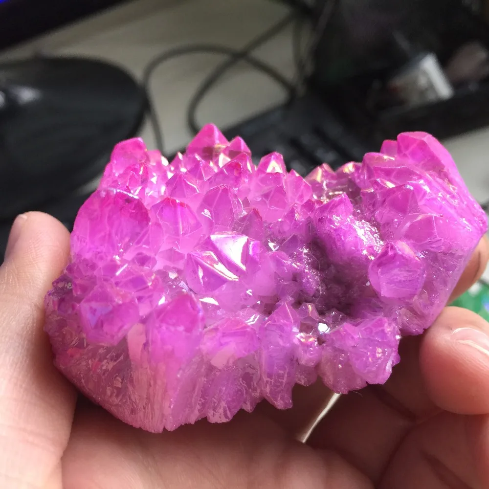 D27 (204 г) гальванических Purply Исцеление aura кварцевые образец кластера минералов стразами