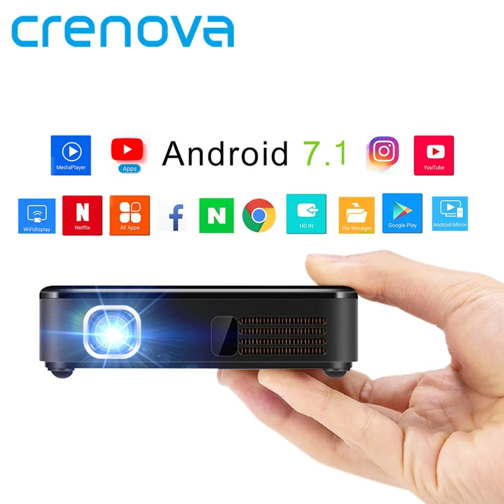 

CRENOVA 2018 Newest DLP Projector For Full HD 4K*2K With Android 7.1.2 OS Mini Portable Projector Battery Wifi Bluetooth Beamer