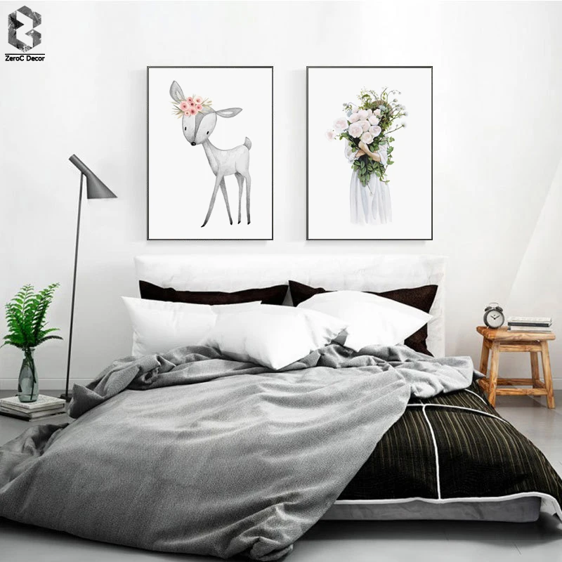 

Cute Watercolor Deer Canvas Art Prints and Posters, Nursery Canvas Painting Nordic Wall Art Picture for Bedroom Home Decor