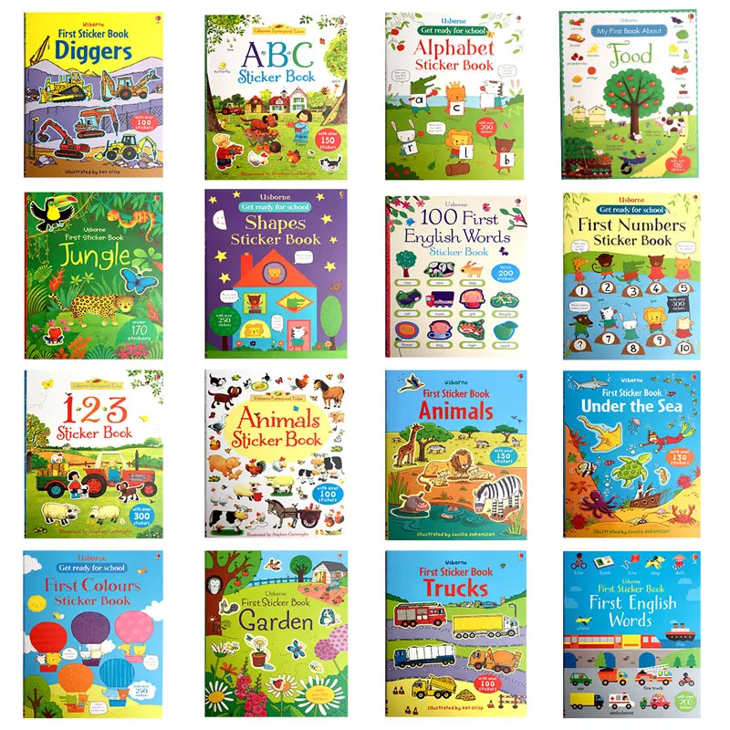 5 книг/набор Usborne Детская английская наклейка с изображением книги-раскраски обучающие книги детские наряды/Рождество/стикеры автомобили
