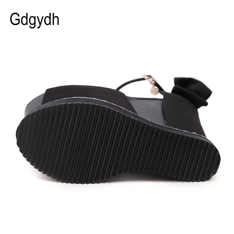 Gdgydh/летние женские босоножки на танкетке с открытым носком; обувь с закрытой пяткой на очень высоком каблуке; Повседневные Вечерние женские сандалии на платформе из флока с пикантными кристаллами