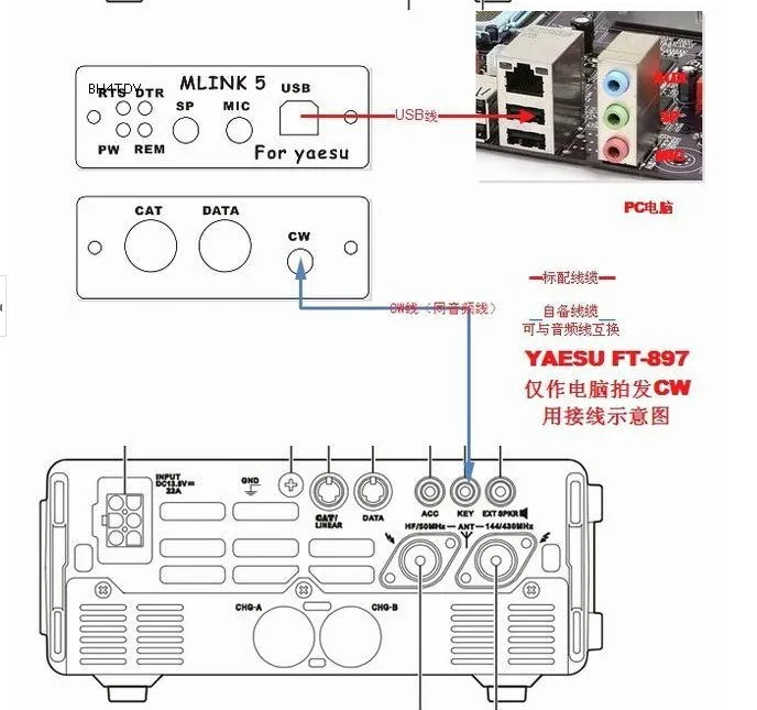 USB PC адаптер-ЛИНКЕР для YAESU FT-817/857/897 ICOM IC-2720/2820 CAT CW данных