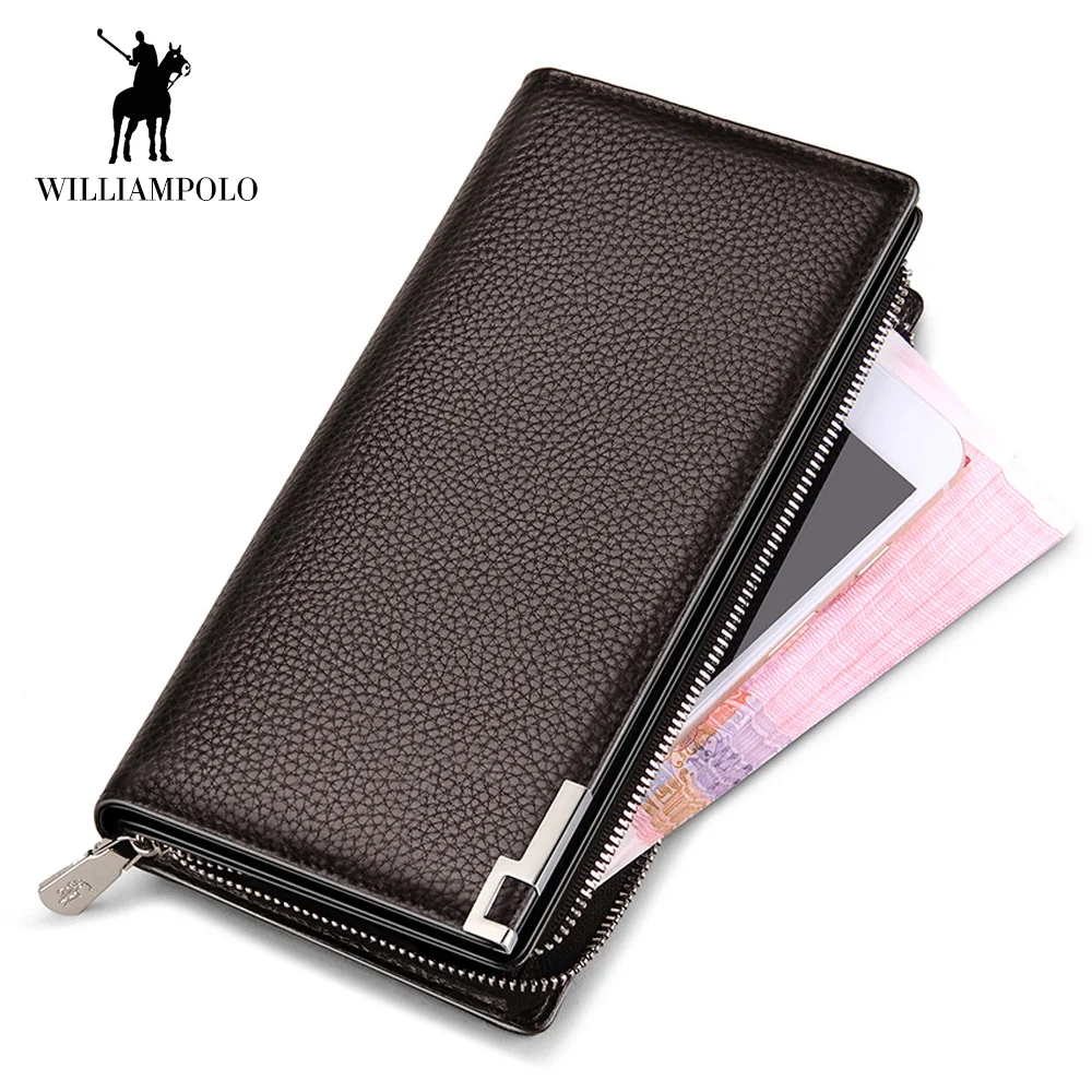 Long Genuine Leather Wallet Men Business Zipper Clutch Wallet Design Card Holder Cowhide men Metal Corner Phone Luxury Wallet