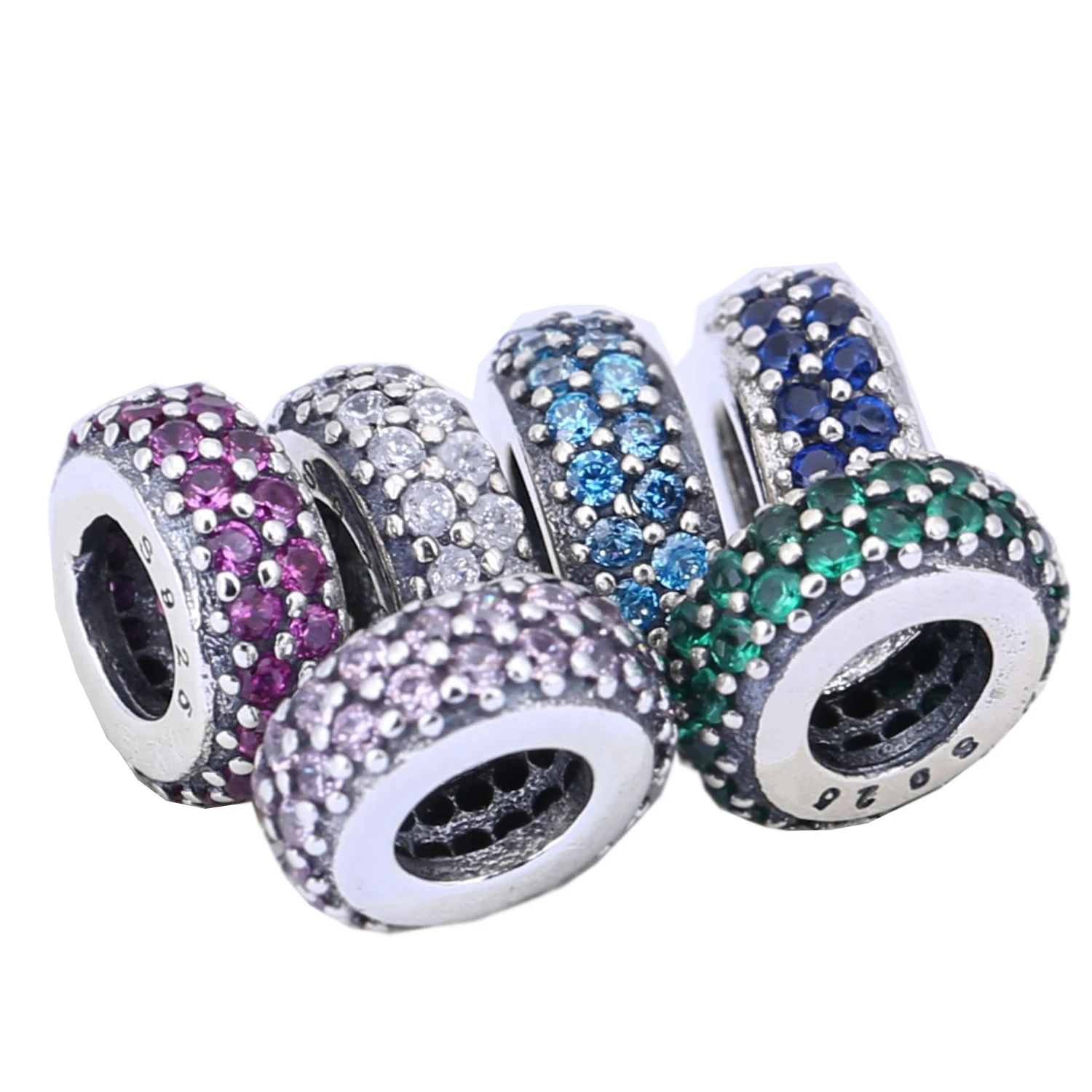 Inspiration Within Spacer Charm With Clear CZ 925 Sterling Silver Bead