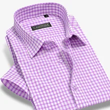 Бамбук Рубашки в клетку Для мужчин короткий рукав рубашки брендовые модные формальные Бизнес Мужской Повседневная рубашка плюс Размеры 4Xl Летний стиль тонкий