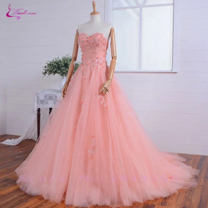 

Waulizane Candy Color Off The Shoulder A-Line Evening Dresses Delicate Pleats Appliques 3D Beading Crystals Tulle Prom Dresses