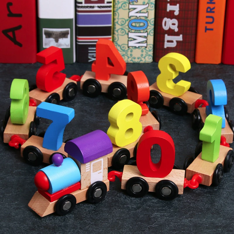 

Colorful Number Small Train Toys Wooden Arabic Numerals Carriage Kids Children Early Educational Learning Cool Toy 11 Knots/set