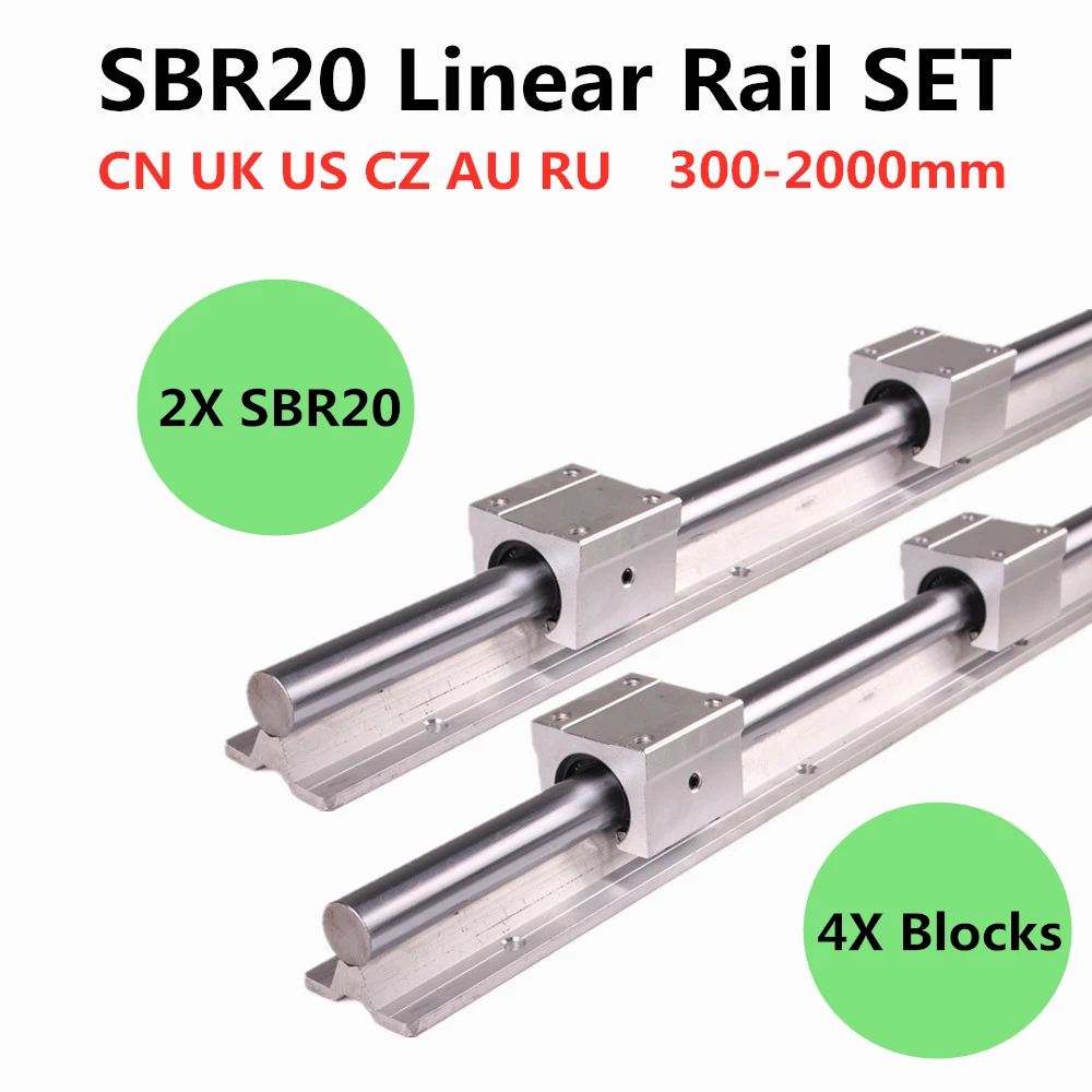 Acheter 2 pièces SBR20 200 2000mm Rail de guidage linéaire et 4 pièces SBR20UU blocs de roulement linéaire pour CNC pièces 20mm Rail linéaire