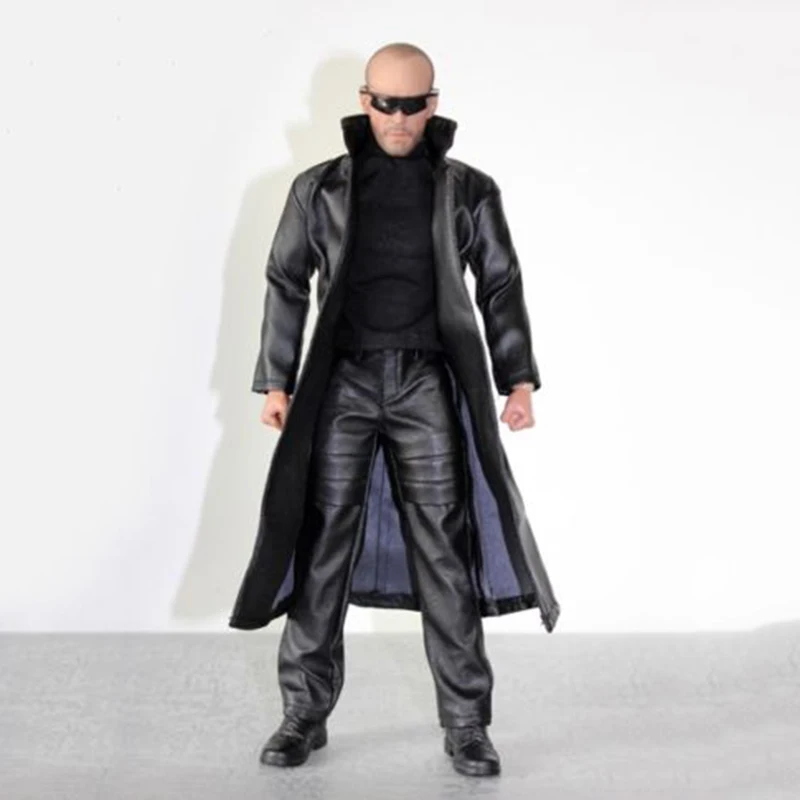 

1/6 Black Learther Overcoat Pants Clothing Set Model For 12" Action Figure