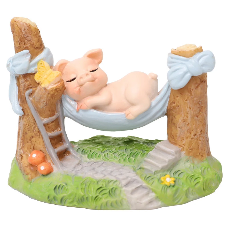 Creative Sleeping Pig Model Figurines Cute Pig Resin Crafts Cartoon Miniature Home Decoration Garden Accessories Birthday Gifts