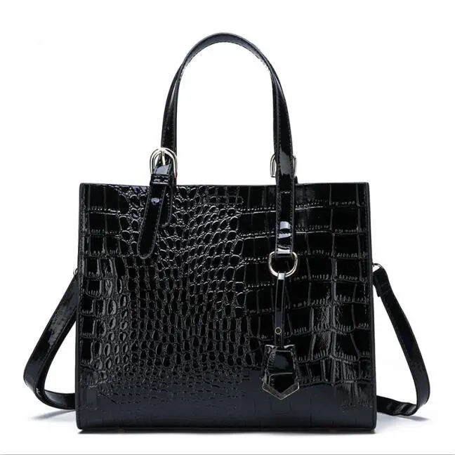

2019 new Patent Leather Handbag Luxury Crocodile Tote Bag Shoulder Bags Handbags Women Famous Brands Designer Main Femme