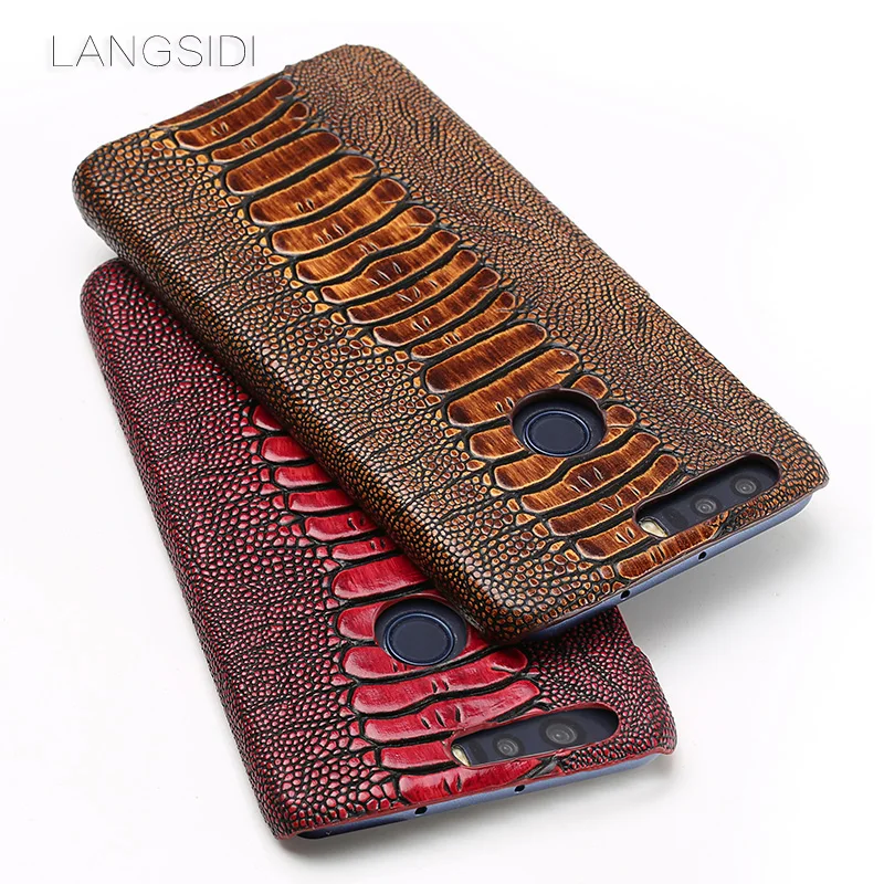 

LANGSIDI brand phone case ostrich foot grain half-wrapped phone case For Huawei Honor 8 phone case handmade custom processing