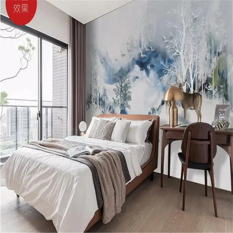 Artistic landscape mountain elk flying bird background wall professional production mural wholesale wallpaper custom photo wall Artistic landscape mountain elk flying bird background wall professional production mural wholesale wallpaper custom photo wall
