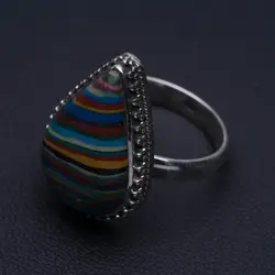 Натуральный Радужный камень calsilica уникальный дизайн кольцо из стерлингового серебра 925 США Размер 8 P1183