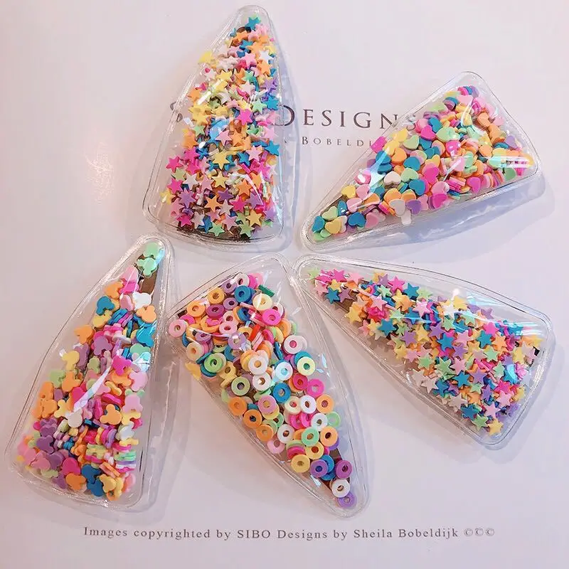 

Cute Beautiful Colorful Soft Pottery Star Rabbit Transparent PVC BB Clip for Girl Princess Triangle Barrettes Hair Accessories